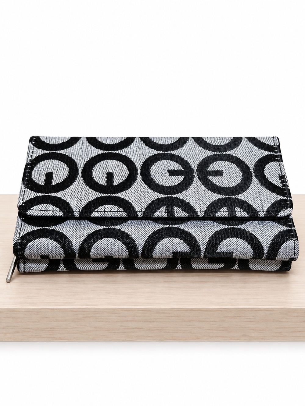 Black & Silver Monogram Folded Wallet